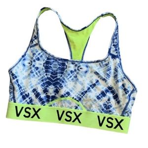 Victoria Secret VSX Sports Bra Blue Tie Dye/Neon Green Sz s